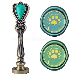 DIY Scrapbook, Brass Wax Seal Stamp Flat Round Head and Heart Handle, Cat Pattern, 25mm(AJEW-WH0144-008)