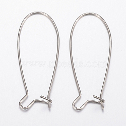 Tarnish Resistant 304 Stainless Steel Hoop Earrings Findings Kidney Ear Wires, Stainless Steel Color, 34x13x0.8mm(X-STAS-H434-46P)