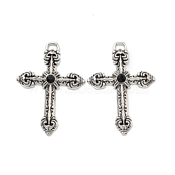 Tibetan Style Rack Plating Alloy with Glass Big Pendants, Lead Free & Cadmium Free, Cross Charm, Antique Silver, 51x36x5mm, Hole: 4.3x2.2mm(PALLOY-K010-03AS)