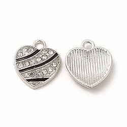 Alloy Enamel Pendants, with Crystal Rhinstone, Heart Charm, Platinum, 15x13.5x3mm, Hole: 2mm(PALLOY-I217-32P)