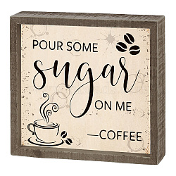 Carved Wooden Display Board Sign, for Home Wall Decorations, Rectangle with Coffee, Wheat, 205x205x45mm(AJEW-WH0507-0003)