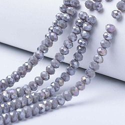 Electroplate Glass Beads Strands, Opaque Solid Color, AB Color Plated, Faceted, Rondelle, Dark Gray, 3x2mm, Hole: 0.8mm, about 165~169pcs/strand, 15~16 inch(38~40cm)(EGLA-A034-P2mm-B17)