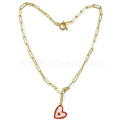 Cute Heart Enamel Pendant Necklace for Girl Women, Brass Paperclip Chain Necklace with Cubic Zirconia, Golden, 19.8 inch(50.2cm)(NJEW-SW00002-04)