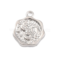 Alloy Pendants, Polygon with Flower, Platinum, 19x16x2.5mm, Hole: 2mm(FIND-U007-07P)