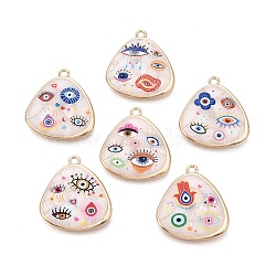 Printed Alloy Enamel Pendants, Triangle & Evil Eye Charms, Rack Plating, Cadmium Free & Lead Free & Nickel Free, Golden, Mixed Color, 30.5x27.5x3mm, Hole: 2.3mm(ENAM-N071-06G)