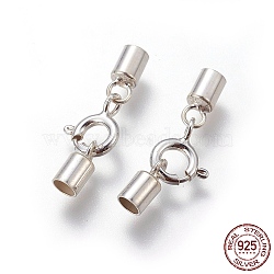 925 Sterling Silver Spring Ring Clasps, with Cord Ends, Silver, 21mm, Inner Size: 3mm(STER-G019-E-08S)