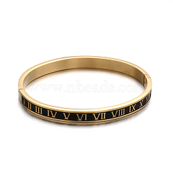 Ion Plating(IP) Roman Numerals Design 304 Stainless Steel Enamel Bangles, Golden, 50x59mm(BJEW-L552-11E-6mm)