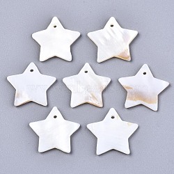 Natural Freshwater Shell Pendants, Star, Seashell Color, 23x24.5x2.5mm, Hole: 1.6mm(X-SHEL-R113-10)