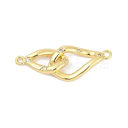 Brass Clear Cubic Zirconia Connector Charms, Teardrop with Horse Eye Links, Real 18K Gold Plated, 25.5x9.5x1.5mm, Hole: 1.2mm(KK-M311-09G)