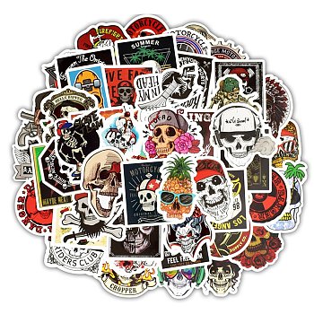 50Pcs PVC Self-Adhesive Cartoon Stickers, Waterproof Decals for Party Decorative Presents, Kid's Art Craft, Skull, 50~100mm