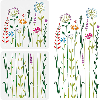 Plastic Drawing Painting Stencils Templates Sets, for Painting on Scrapbook Canvas Tiles Floor Furniture Painting School Projects, Square with Tree Pattern, Plants Pattern, 30x30cm, 2 patterns/set