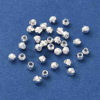 Brass Spacer Beads, Long-Lasting Plated, Faceted Round, 925 Sterling Silver Plated, 2x2mm, Hole: 1mm