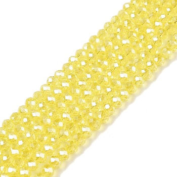 Electroplate Glass Beads Strands, Pearl Luster Plated, Faceted, Rondelle, Yellow, 2.9~3.3x2mm, Hole: 0.8mm, about 148~150pcs/strand, 39.5~40cm