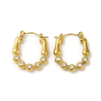 304 Stainless Steel Pave Crystal Rhinestone Hoop Earrings for Women, Oval, Golden, 23.5x4mm