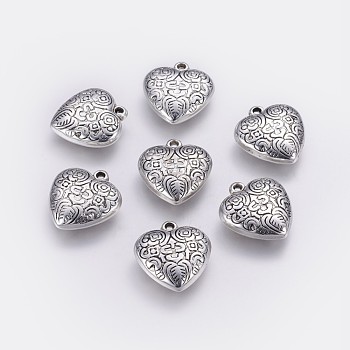 CCB Plastic Pendants, Heart with Flower, Antique Silver, 26.5x24.5x8mm, Hole: 2mm