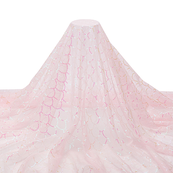 Polyester Lace Fabric, with Paillette, for DIY Clothing Accessories, Pink, 130x0.03cm
