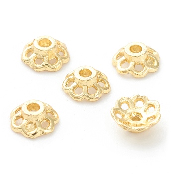 Rack Plating Alloy Flower Bead Caps, Multi-Petal, Lead Free & Cadmium Free, Long-Lasting Plated, Real 18K Gold Plated, 6x2mm, Hole: 0.8mm
