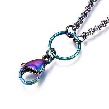 Ion Plating(IP) 304 Stainless Steel Rolo Chain Necklace Making, with Jump Rings and Lobster Claw Clasp, Rainbow Color, 27.56 inch(70cm)