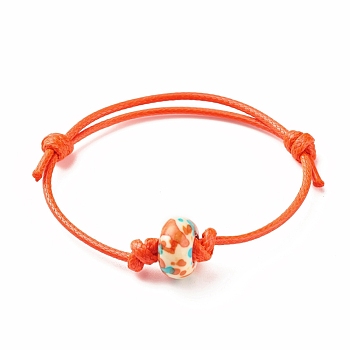 Natural Ocean White Jade(Dyed) Rondelle Beaded Cord Bracelet, Gemstone Adjustable Bracelet for Women, Orange Red, Inner Diameter: 1-3/4~3-1/8 inch(4.3~7.9cm)