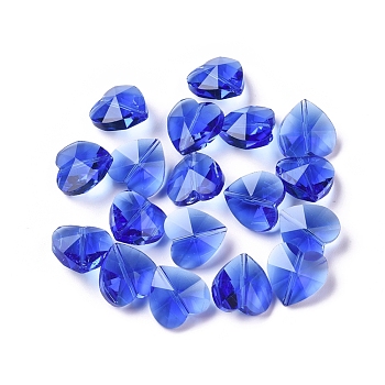 Transparent Glass Beads, Faceted, Heart, Blue, 14x14x8~9mm, Hole: 1~1.2mm