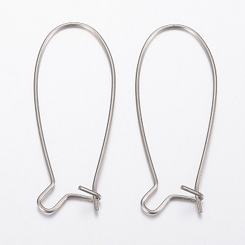 304 Stainless Steel Hoop Earrings Findings Kidney Ear Wires, Stainless Steel Color, 34x13x0.8mm