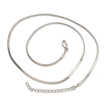 Brass Flat Snake Chain Necklaces for Women, Real Platinum Plated, 17.80~17.91 inch(45.2~45.5cm)