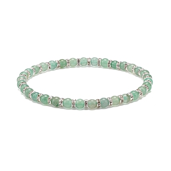 Natural Green Aventurine Beaded Stretch Bracelet, Gemstone Jewelry for Women, Inner Diameter: 2-1/4 inch(5.8cm), Beads: 4~5mm