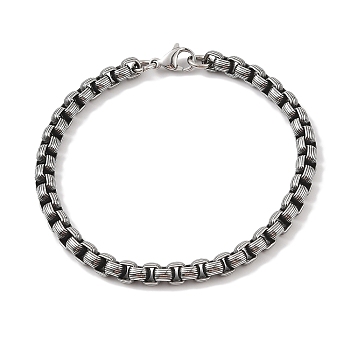 304 Stainless Steel Box Chain Bracelets for Men, Antique Silver, 8-7/8 inch(22.5cm), Link: 6x6x6mm