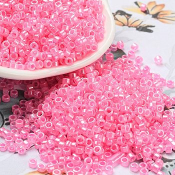 Electroplate Transparent Glass Seed Beads, Ceylon, Cylinder, Pearl Pink, 2.5x1.6mm, Hole: 1.4mm, about 50398pcs/pound