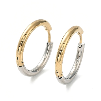 Ion Plating(IP) Two Tone 304 Stainless Steel Huggie Hoop Earrings, with 316 Surgical Stainless Steel Pins for Women, Golden & Stainless Steel Color, 10 Gauge, 18x19.5x2.5mm
