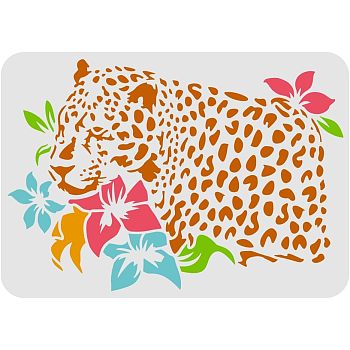 Large Plastic Reusable Drawing Painting Stencils Templates, for Painting on Scrapbook Fabric Tiles Floor Furniture Wood, Rectangle, Leopard Pattern, 297x210mm