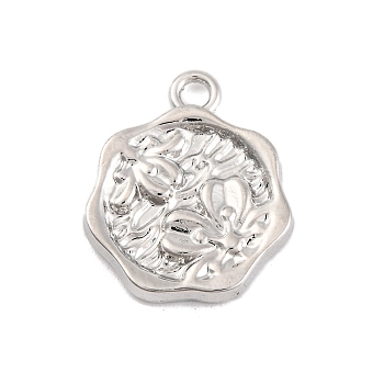 Alloy Pendants, Polygon with Flower, Platinum, 19x16x2.5mm, Hole: 2mm