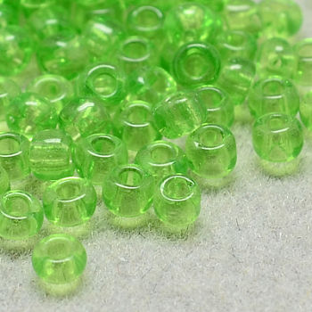 8/0 Grade A Round Glass Seed Beads, Transparent Colours, Light Green, 8/0, 3x2mm, Hole: 1mm, about 10000pcs/bag