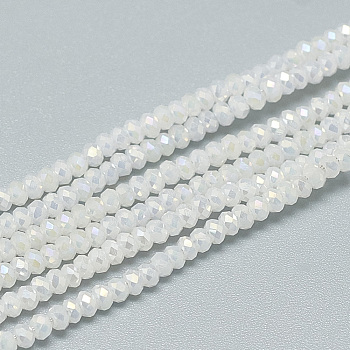 Electroplate Glass Beads Strands, Imitation Jade Glass, Faceted, Rondelle, Creamy White, 2.5x1.5mm, Hole: 0.8mm, about 160~165pcs/strand, 13.78 inch~14.17 inch(35~36cm)