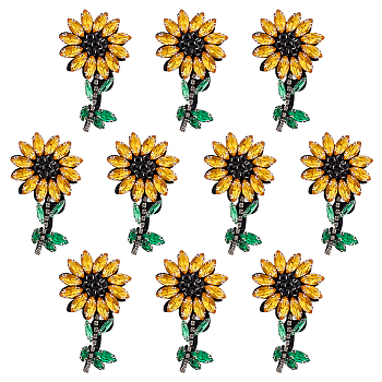 Sunflower Rhinestone Appliques, Costume Accessories, Sewing Craft Decoration, Gold, 73x43x6mm