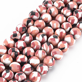 Handmade Polymer Clay Beads Strands, for DIY Jewelry Crafts Supplies, Round, Dark Salmon, 8.5~9x8mm, Hole: 1.8mm, about 40pcs/strand, 12.80 inch(32.5cm)