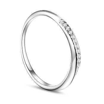 SHEGRACE Classic Rhodium Plated 925 Sterling Silver Finger Ring, with Wave Micro Pave AAA Cubic Zirconia, Platinum, 17mm