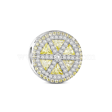 14mm LightGoldenrodYellow Round Sterling Silver+Cubic Zirconia Beads