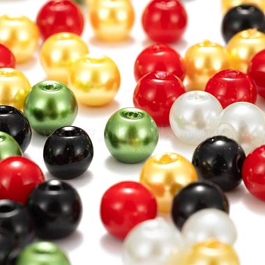 300Pcs 5 Colors Christmas Theme Baking Painted Glass Pearl Round Beads(HY-FS0001-02)-5