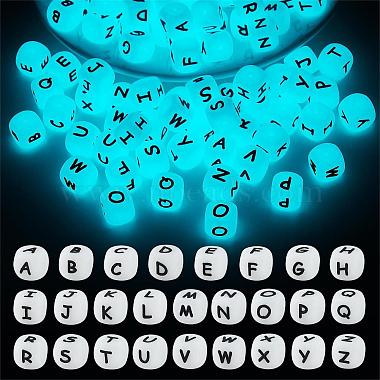 104 Pcs Luminous Cube Silicone Beads Letter Square Dice Alphabet Beads with 2mm Hole Spacer Loose Letter Beads for Bracelet Necklace Jewelry Making(JX439A)-5