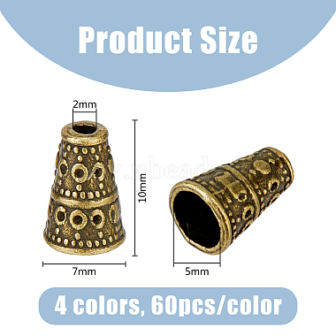 240Pcs 4 Colors Tibetan Style Alloy Bead Cone(FIND-DC0003-89)-2
