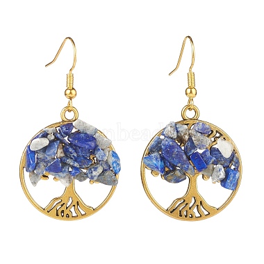 Natural Gemstone Chips Tree of Life Dangle Earrings(EJEW-JE04934)-3