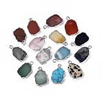 Natural & Synthetic Mixed Stone Pendants, Nuggets Charms, with Platinum Brass Edging, Mixed Dyed and Undyed, 19~20x12~13x3~4mm, Hole: 1.4~1.8mm(G-T144-67M)