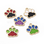Alloy Enamel Pendants, Dog Paw Print Charm, Light Gold, 17x16x1mm, Hole: 1.8mm(ENAM-G213-21LG)
