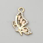 Alloy Enamel Pendants, with Rhinestone, Butterfly Charm, Pink, 25x14.5x2.8mm, Hole: 2.4mm(FIND-TAC0035-22G-02)
