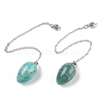 Natural Amazonite Dowsing Pendulums, with Rack Plating Brass Findings, Platinum, Egg, 215~222mm, Hole: 1.8mm(G-B139-04P-02)