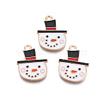 Christmas Alloy Enamel Pendants, Cadmium Free & Lead Free, Light Gold, Snowman, White, 21x16x1.5mm, Hole: 1.8mm(ENAM-Q442-49)
