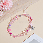 1Pc Resin & Crystal & Alloy and Plastic Mobile Straps for Women, Phone Decorations Charm, Heart & Butterfly & Star & Cross, Pink, 175mm(HJEW-LP0001-23)