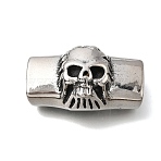 Halloween 304 Stainless Steel Slide Charms, For Leather Cord Bracelets Making, Rectangle, Antique Silver, Skull, 37x21x16mm, Hole: 12.5x6.5mm(STAS-F356-14AS-02)
