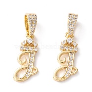 Eco-Friendly Brass Micro Pave Cubic Zirconia Pendants, Long-Lasting Plated, Real 18K Gold Plated, Cadmium Free & Lead Free, Letter, Letter.J, 16~20x7~11.5x1.5~2.2mm, Hole: 6.5x3.5mm(KK-K265-01G-J)